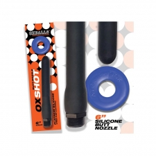 Oxballs Oxshot 6” Silicone Butt Nozzle w/ Flex Cockring - Black/Blue