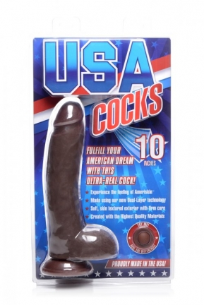 USA Cocks 10" Ameriskin Dual Density Dildo - Dark